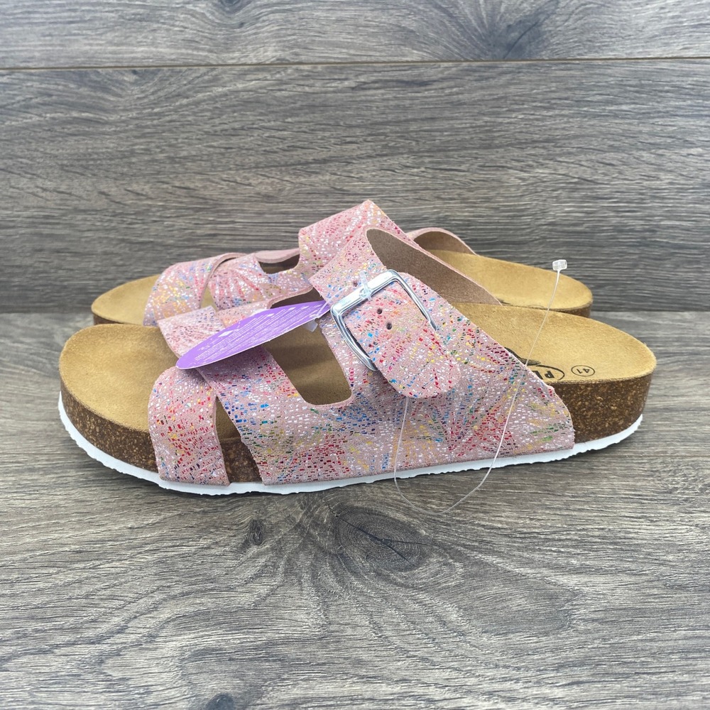 Plakton Women's Pink Multi Color Adjustable Buckle Sandals Slides EU 41